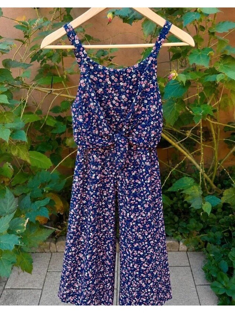 Knit Works Floral 1 Piece Pant Length Youth Girl Wide Leg Romper Size 14 L